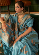 Sea Nymph Blue Zari Woven Banarasi Tussar Silk Saree