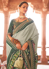 Bison Hide Green and White Woven Patola Saree