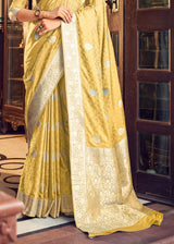 Sunset Pearl Yellow Banarasi Woven Satin Silk Saree