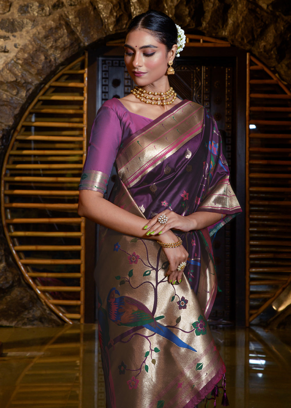 Buy MySilkLove Matterhorn Purple Woven Paithani Silk Saree Online