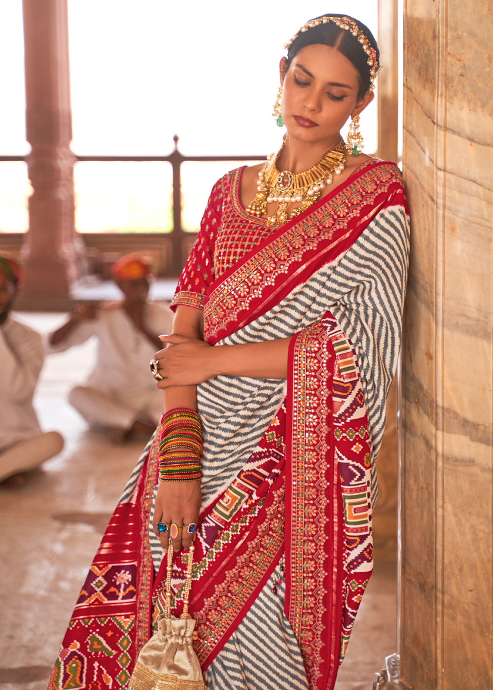 MySilkLove Brick Red and White Woven Patola Saree