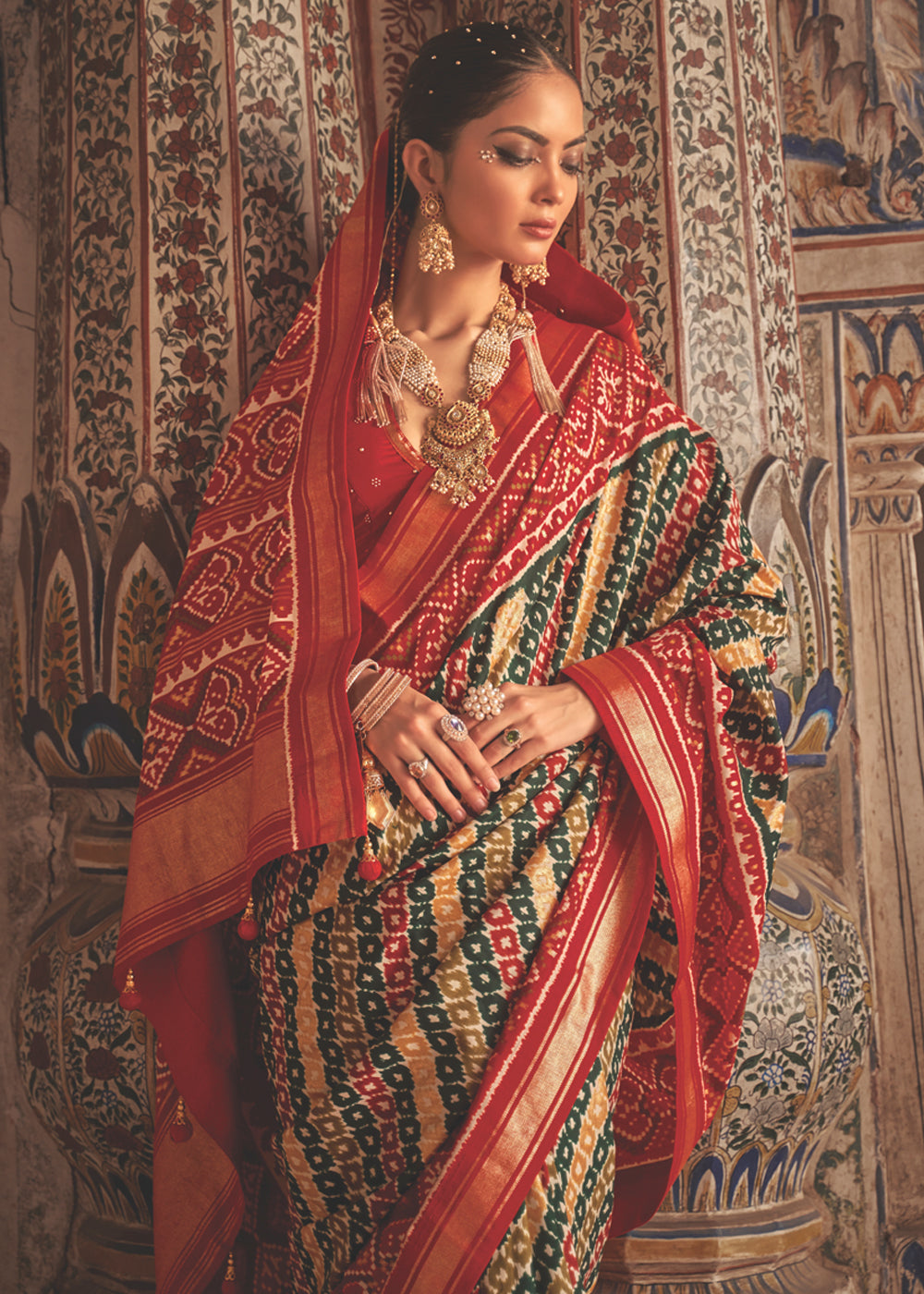 Buy MySilkLove Stiletto Red and Green Patola Silk Saree Online