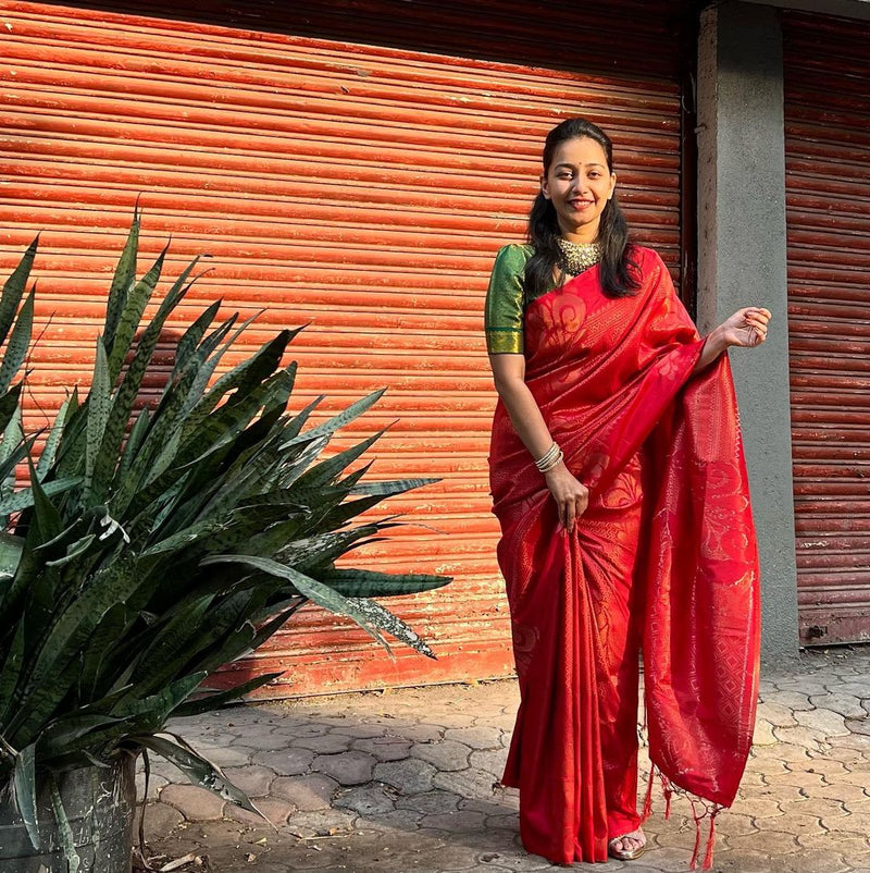 Rust Brown Satin Silk Saree With Handmade Tassels On Pallu – kreationbykj