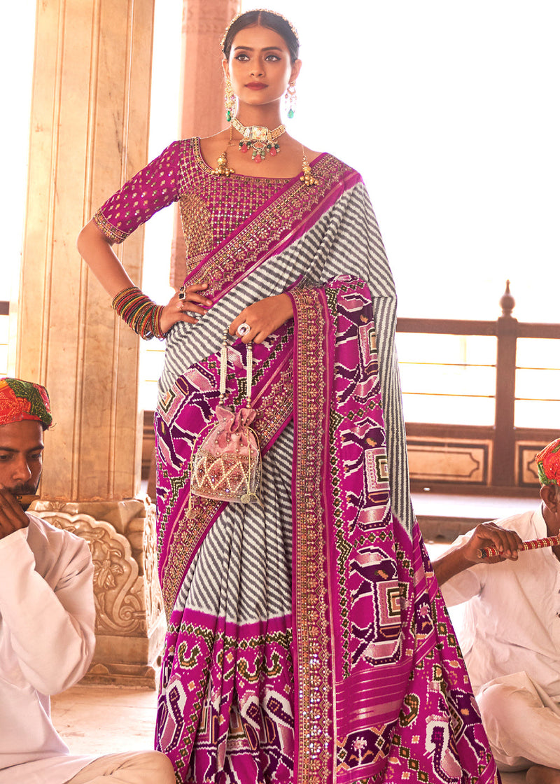 Can Purple and White Woven Patola Saree