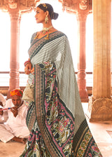 Bison Hide Green and White Woven Patola Saree