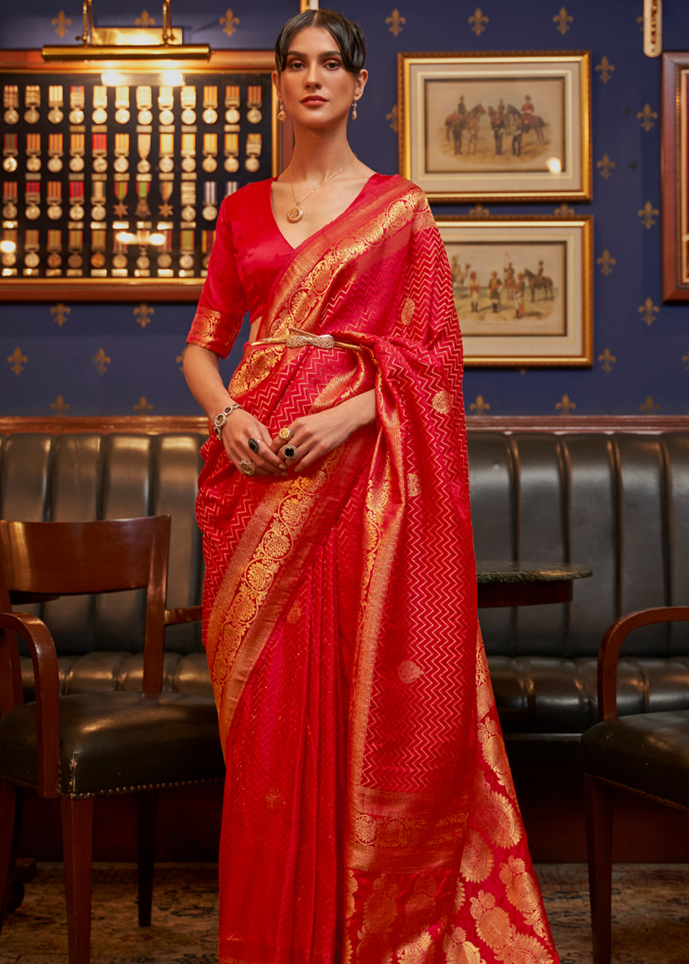 Buy MySilkLove Rusty Red Woven Banarasi Silk Saree Online