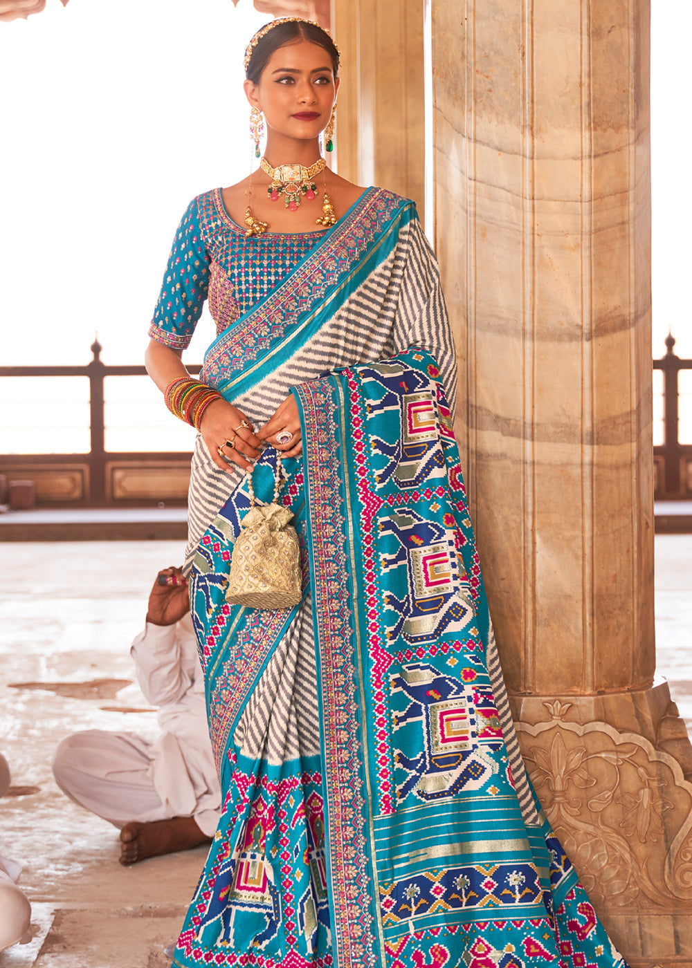 Buy MySilkLove Eastern Blue and White Woven Patola Saree Online