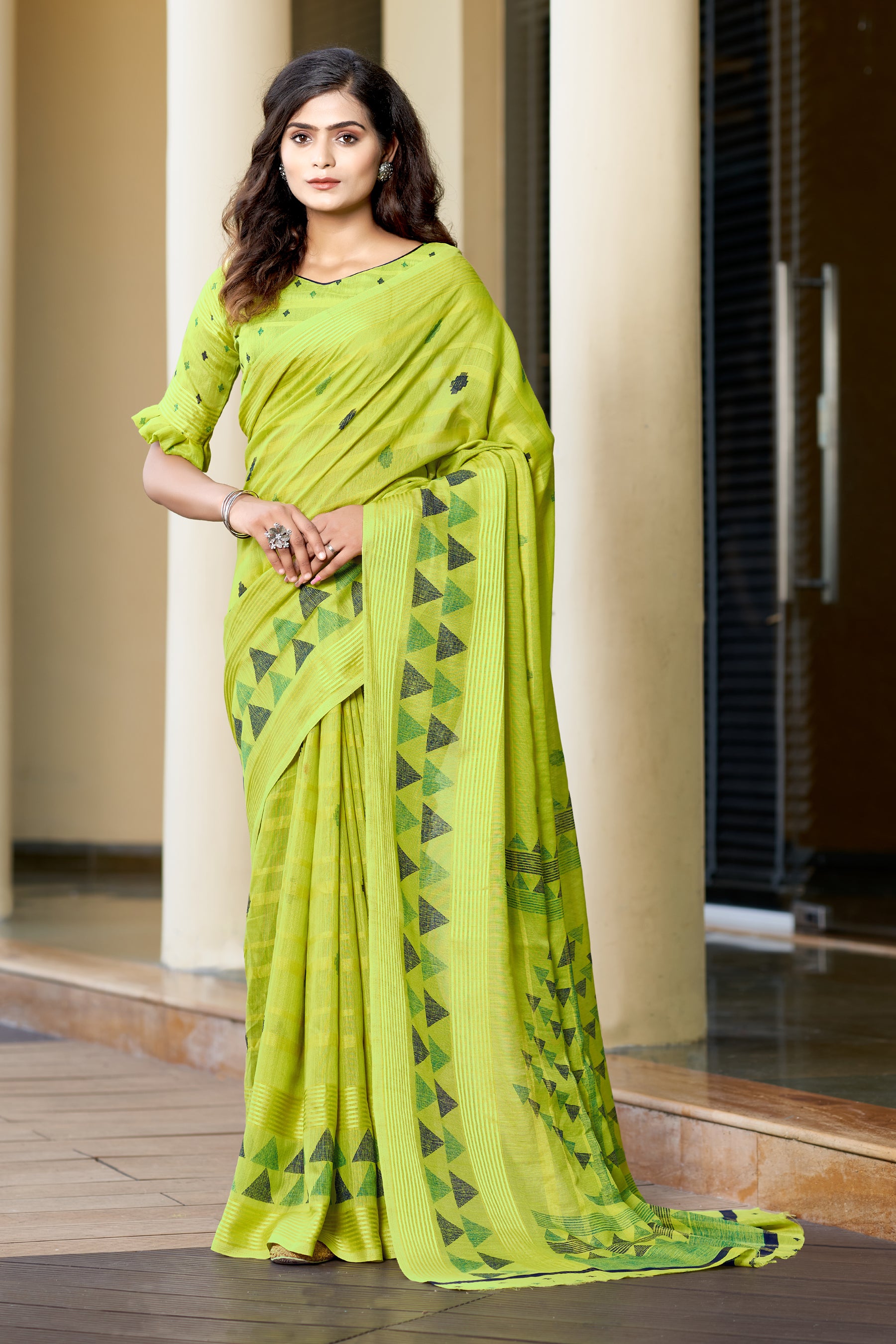 Buy MySilkLove Earls Green Printed Linen Saree Online