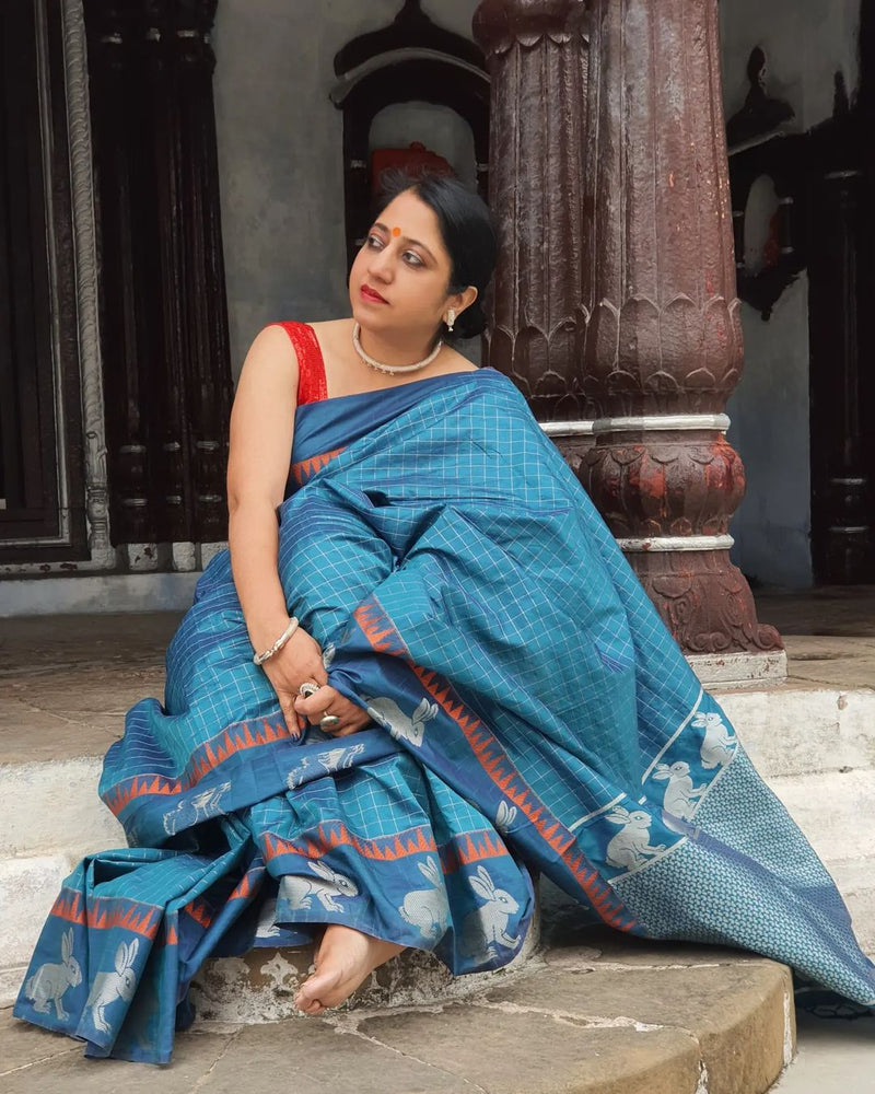 Jelly Bean Blue Banarasi Raw Silk Saree