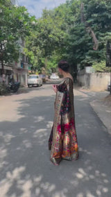 Sonali Kulkarni in Taupe Black Banarasi Jamawar Woven Silk Saree