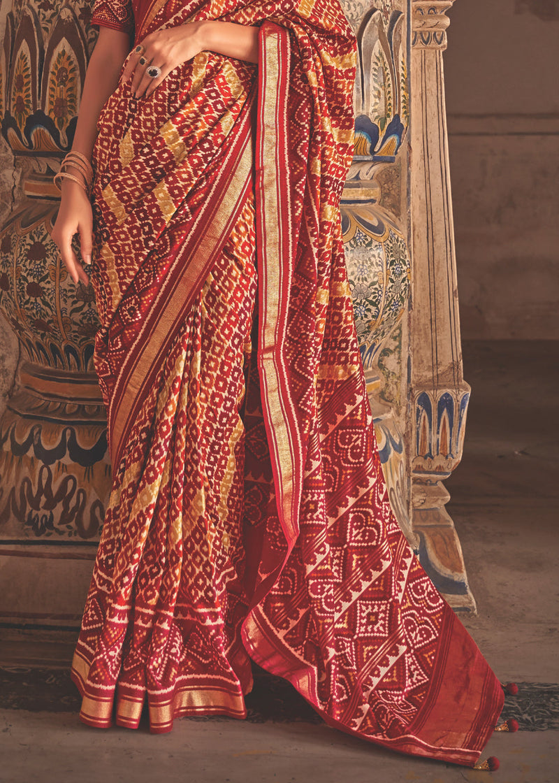Giants Club Red and Yellow Patola Silk Saree