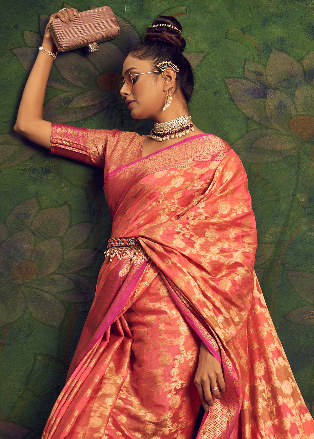 Buy MySilkLove Salmon Peach Woven Banarasi Rangkath Silk Saree Online