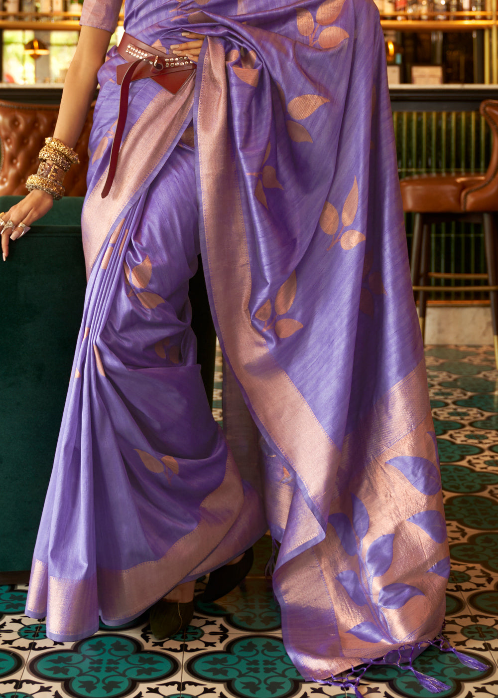 Trendy Purple Zari Woven Banarasi Tussar Silk Saree