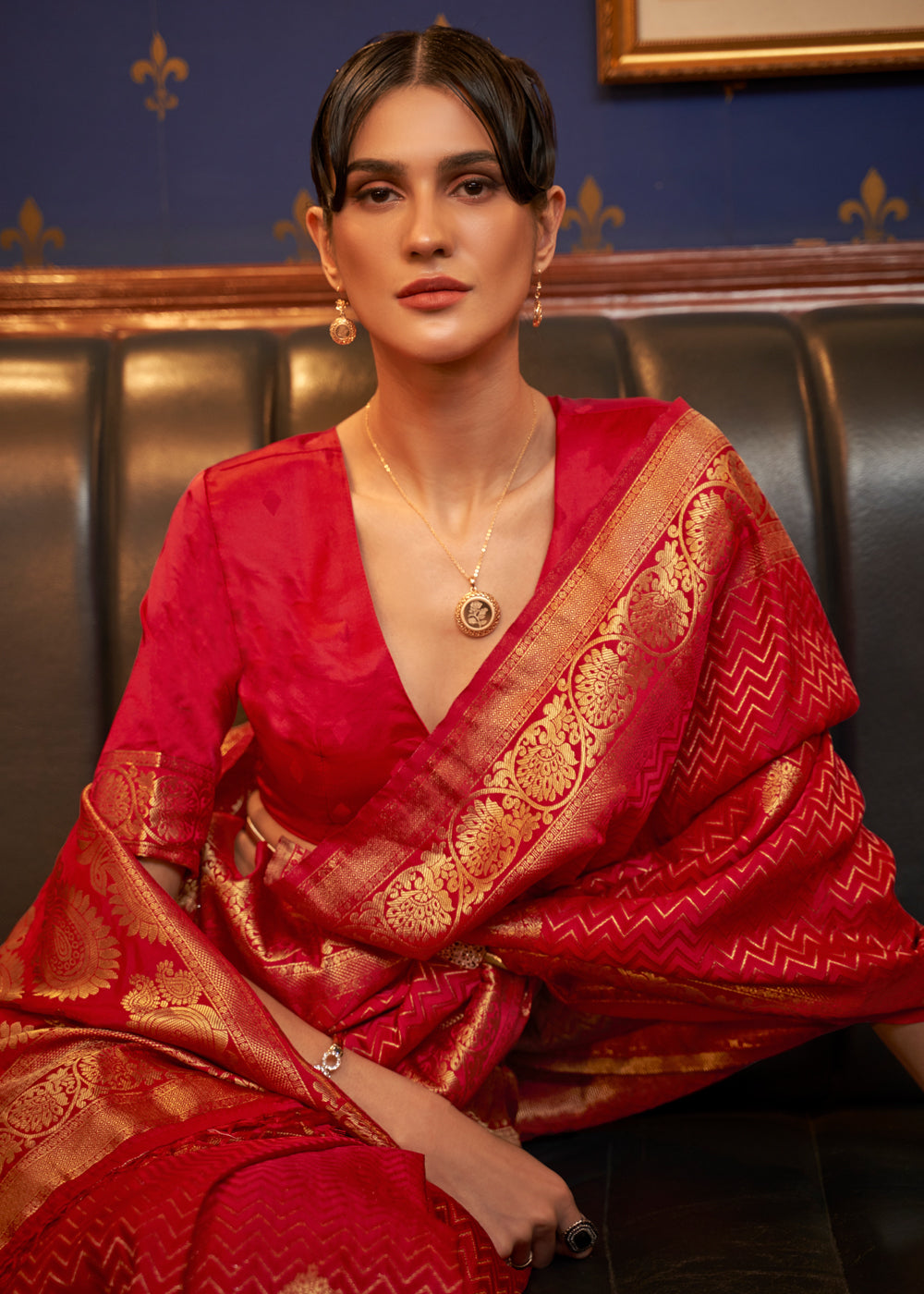 Buy MySilkLove Rusty Red Woven Banarasi Silk Saree Online