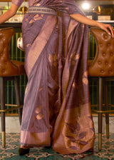 Pharlap Purple Zari Woven Banarasi Tussar Silk Saree