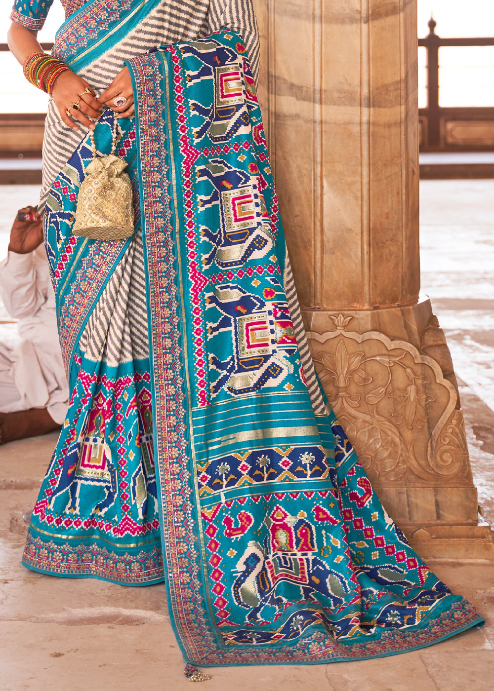 Buy MySilkLove Eastern Blue and White Woven Patola Saree Online