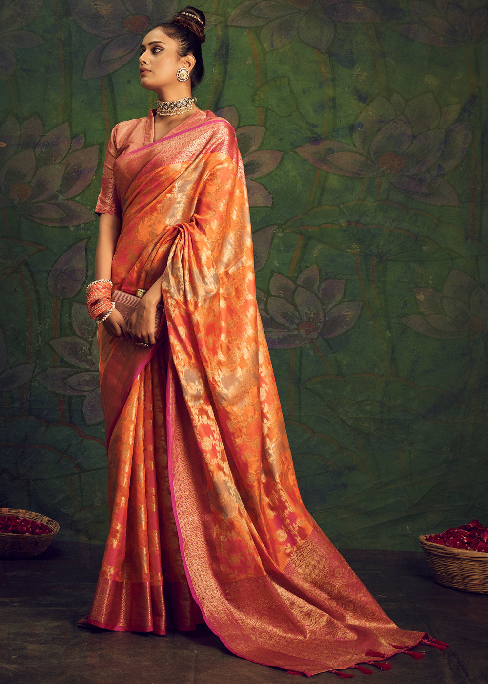 Buy MySilkLove Texas Rose Orange Woven Banarasi Rangkath Silk Saree Online