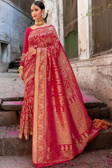 Amaranth Pink Zari Woven Banarasi Saree
