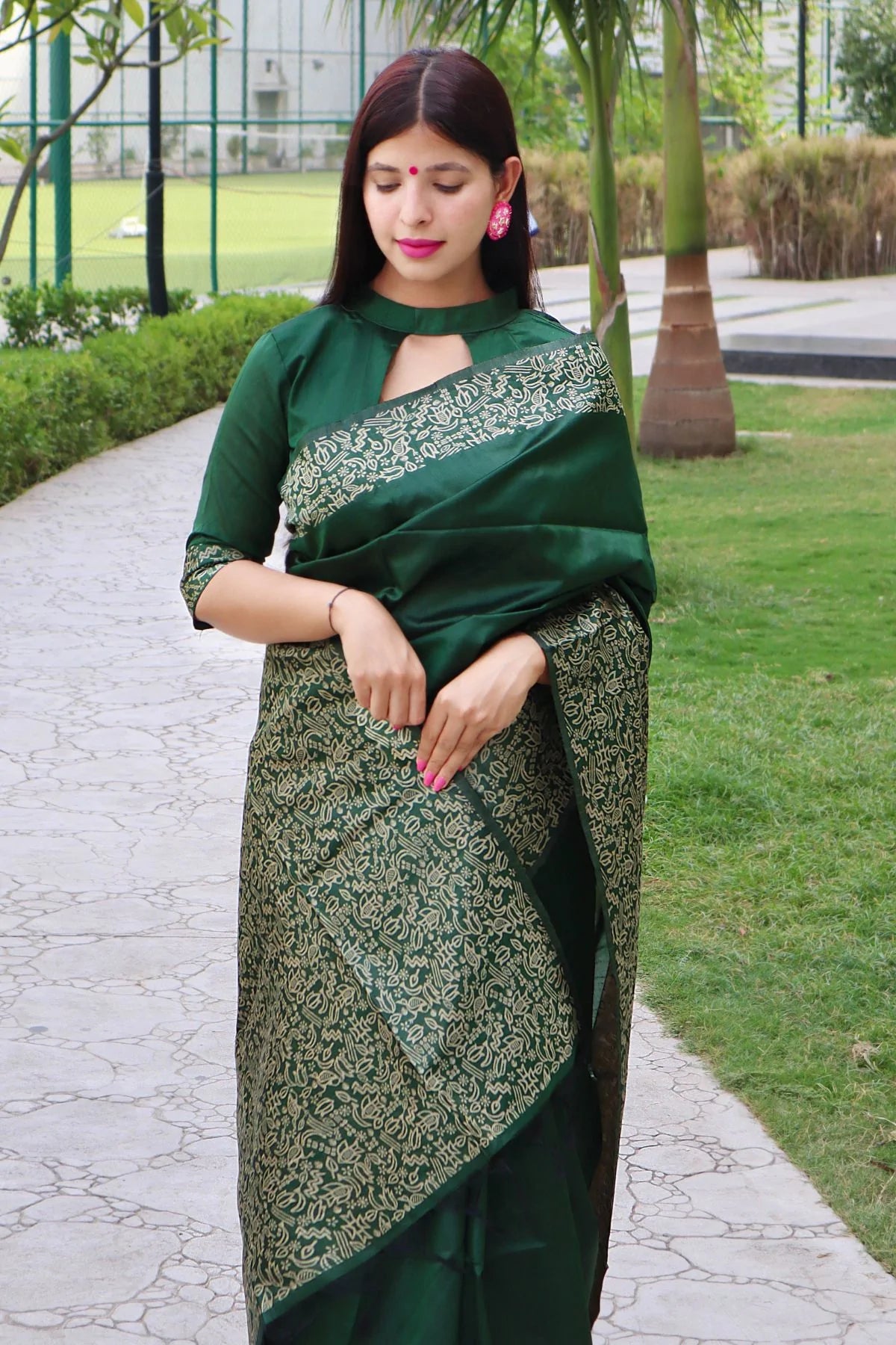 Buy MySilkLove Dark Green Banarasi Raw Silk Saree Online