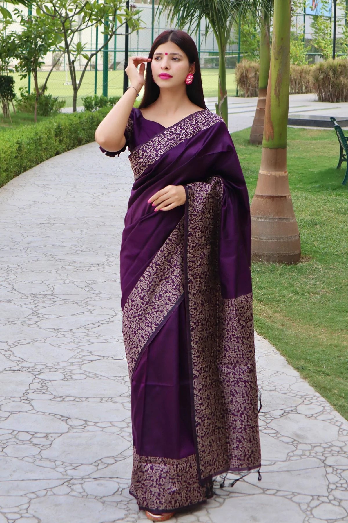 Buy MySilkLove Tamarind Purple Banarasi Raw Silk Saree Online