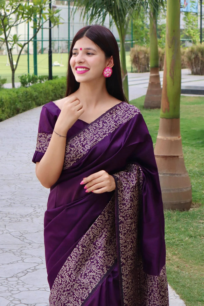 Buy Purple Banarasi Saree Online at Best Price - Urban Womania