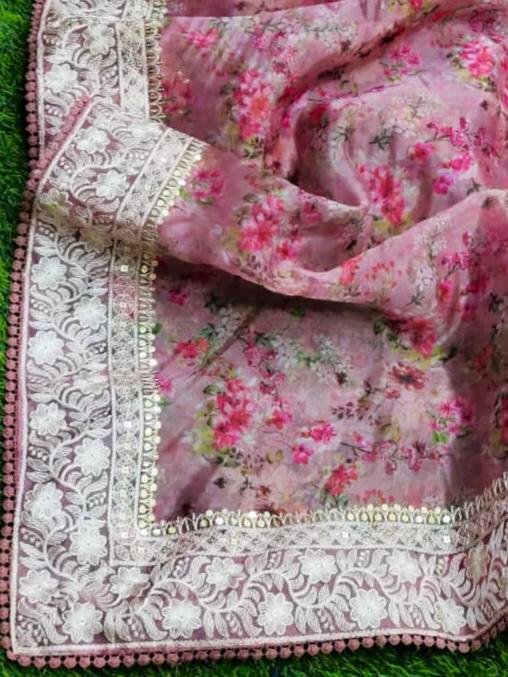 Buy MySilkLove Turkish Rose Pink Woven organza Silk Saree Online