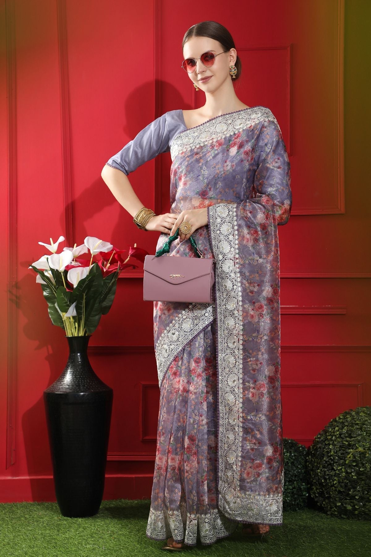 Buy MySilkLove Mobster Purple Woven organza Silk Saree Online