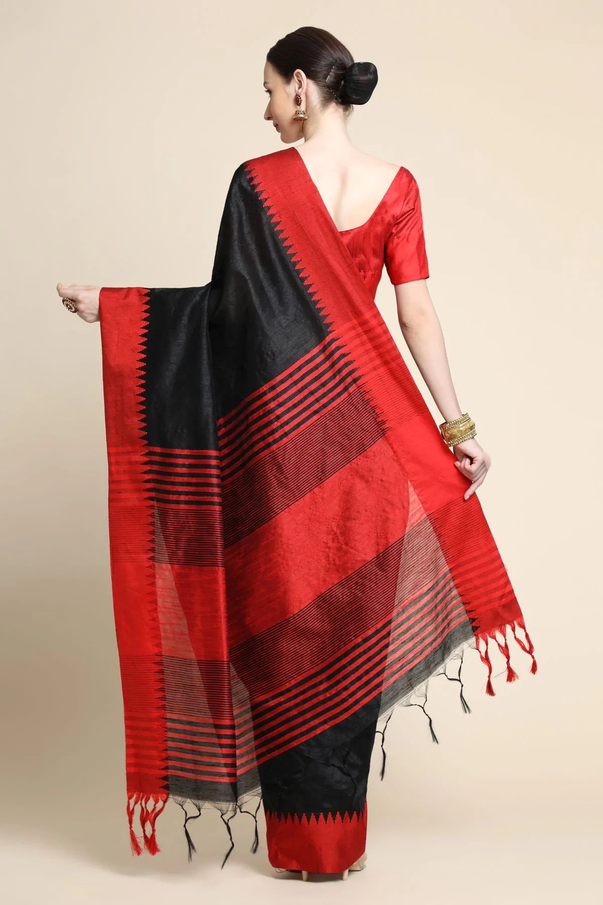 MySilkLove Dune Black and Red Bhagalpuri Raw Silk Saree