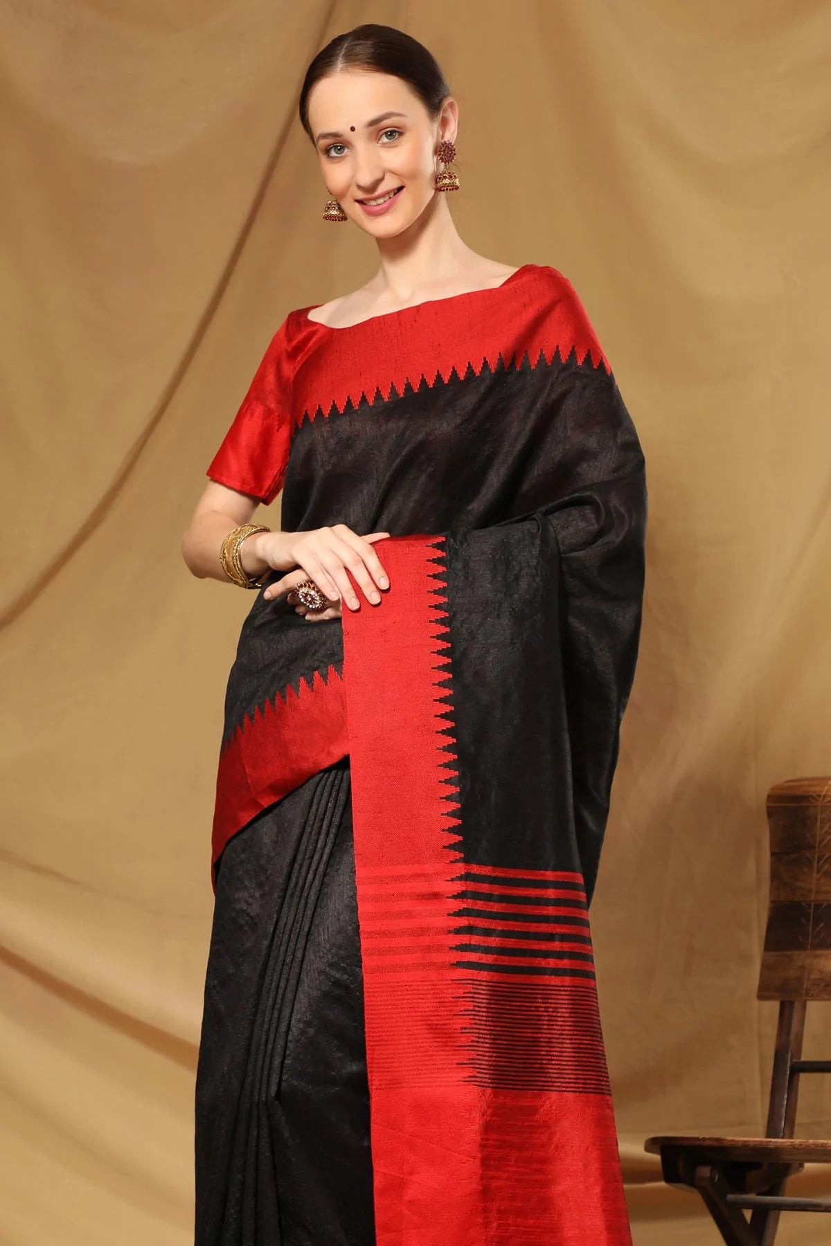 Buy MySilkLove Dune Black and Red Bhagalpuri Raw Silk Saree Online