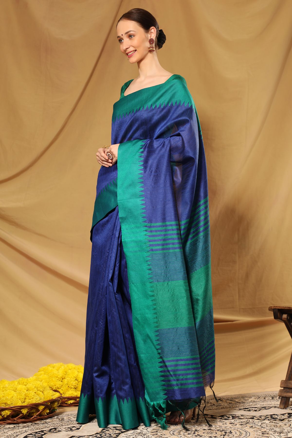 Buy MySilkLove East Bay Blue Bhagalpuri Raw Silk Saree Online