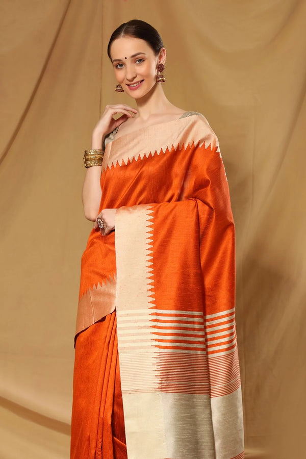 Orange Burning Bhagalpuri Raw Silk Saree