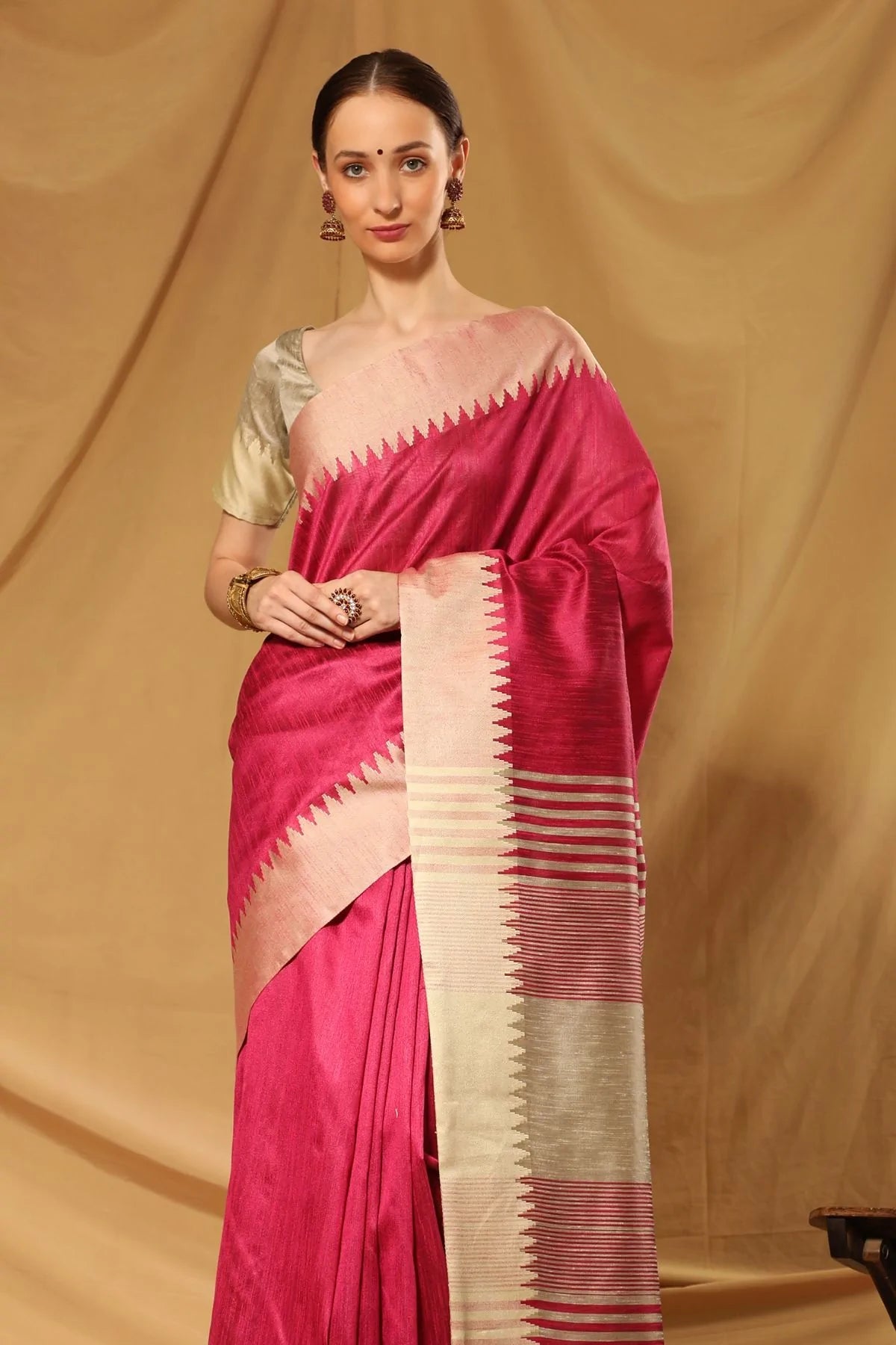 MySilkLove Brick Pink Bhagalpuri Raw Silk Saree