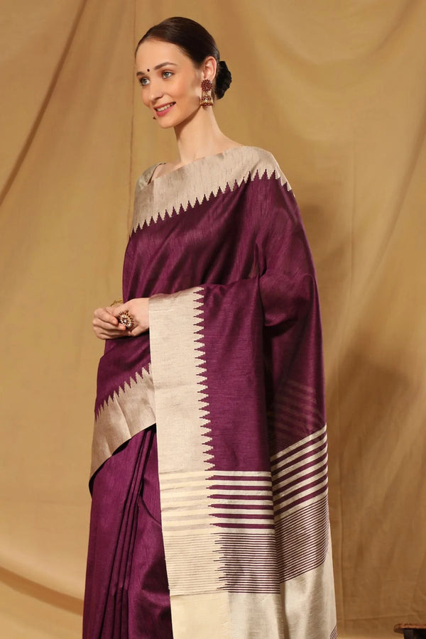 Wine Berry Purple Bhagalpuri Raw Silk Saree