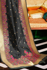 Mine Shaft Black Handloom Woven Banarasi Saree