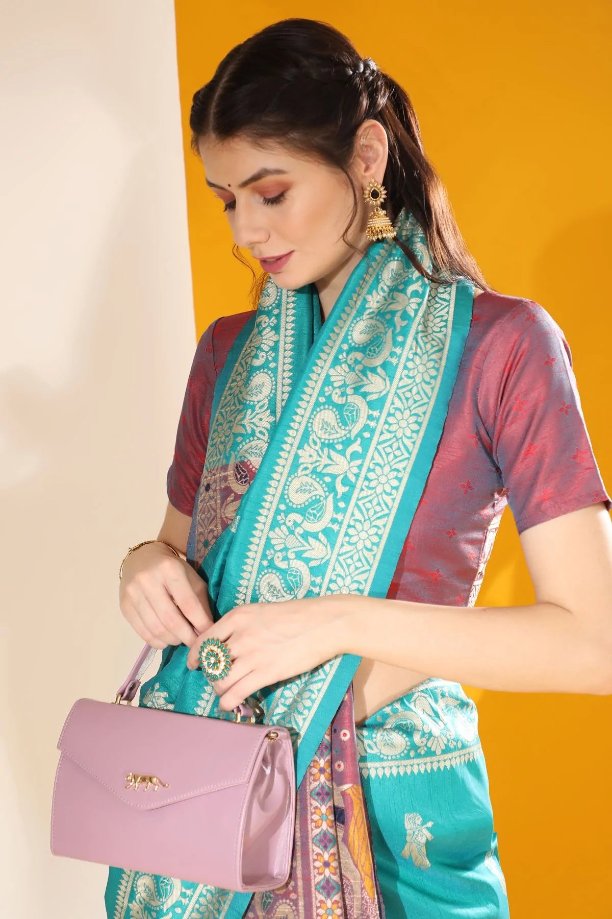 Buy MySilkLove Sea Blue Banarasi Raw Silk Woven Saree Online