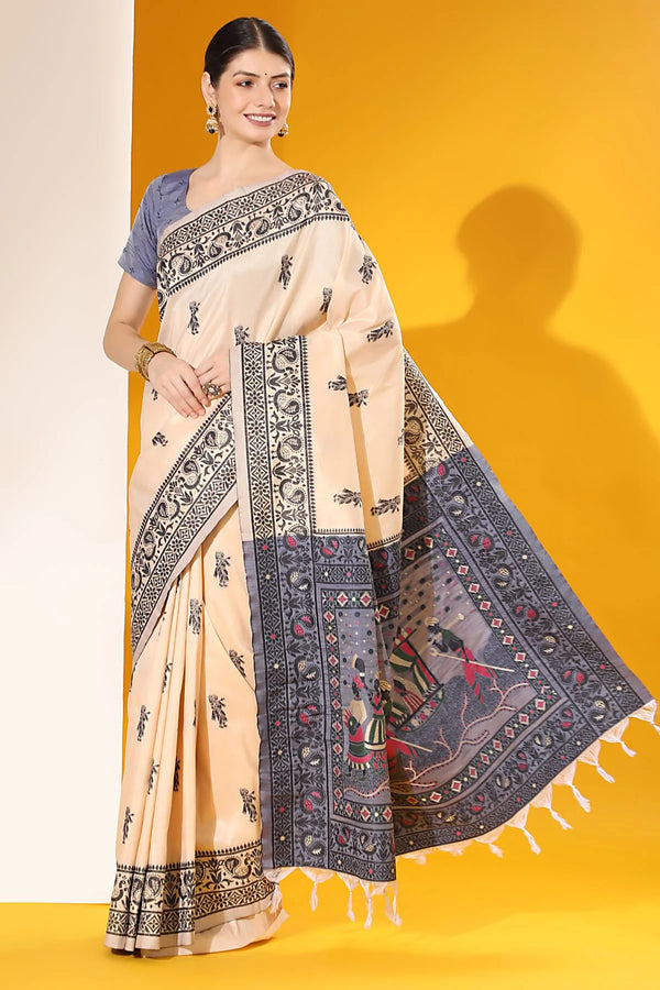 Julep Cream Banarasi Raw Silk Woven Saree