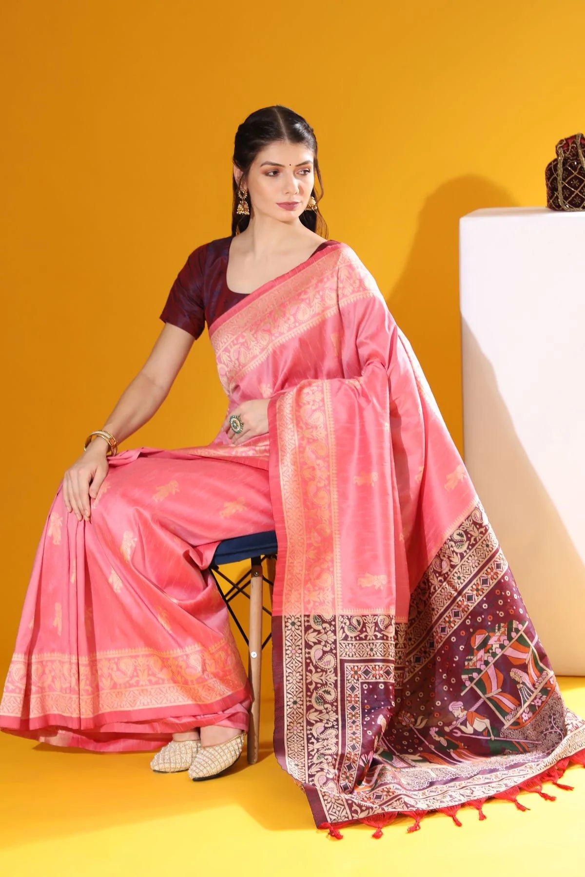 Buy MySilkLove Pink Sherbert Banarasi Raw Silk Woven Saree Online