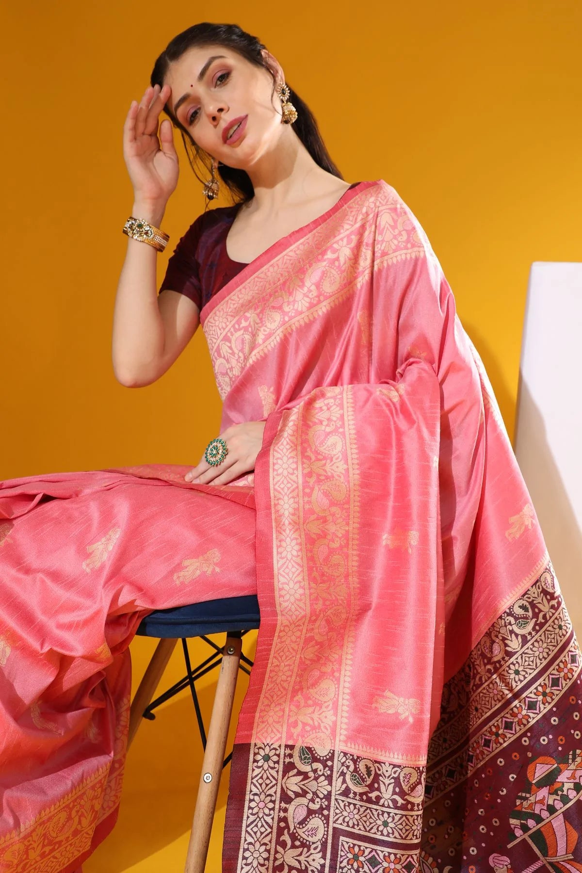 MySilkLove Pink Sherbert Banarasi Raw Silk Woven Saree