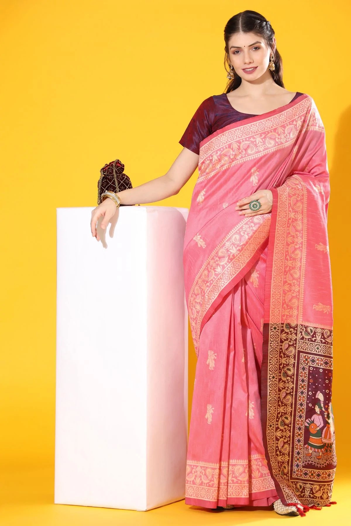 Buy MySilkLove Pink Sherbert Banarasi Raw Silk Woven Saree Online