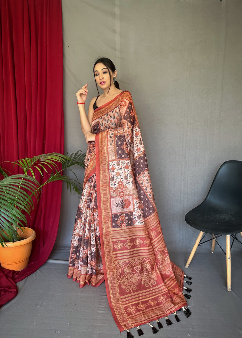 Revel on Prints of Kalamkari Silk Sarees with Matching Blouse | Tussar silk  saree, Cotton saree, Silk sarees