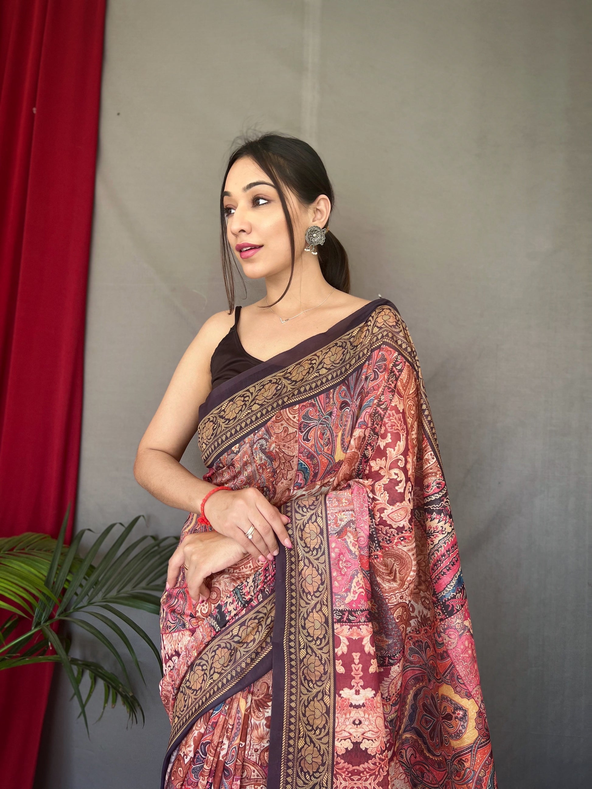 Buy MySilkLove Lavender Pink Cotton Printed Kalamkari Silk Saree Online