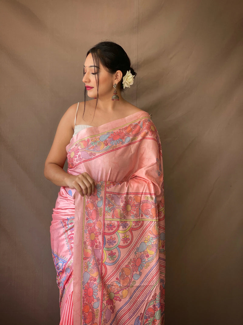 Contessa Pink Kalamkari Printed Saree