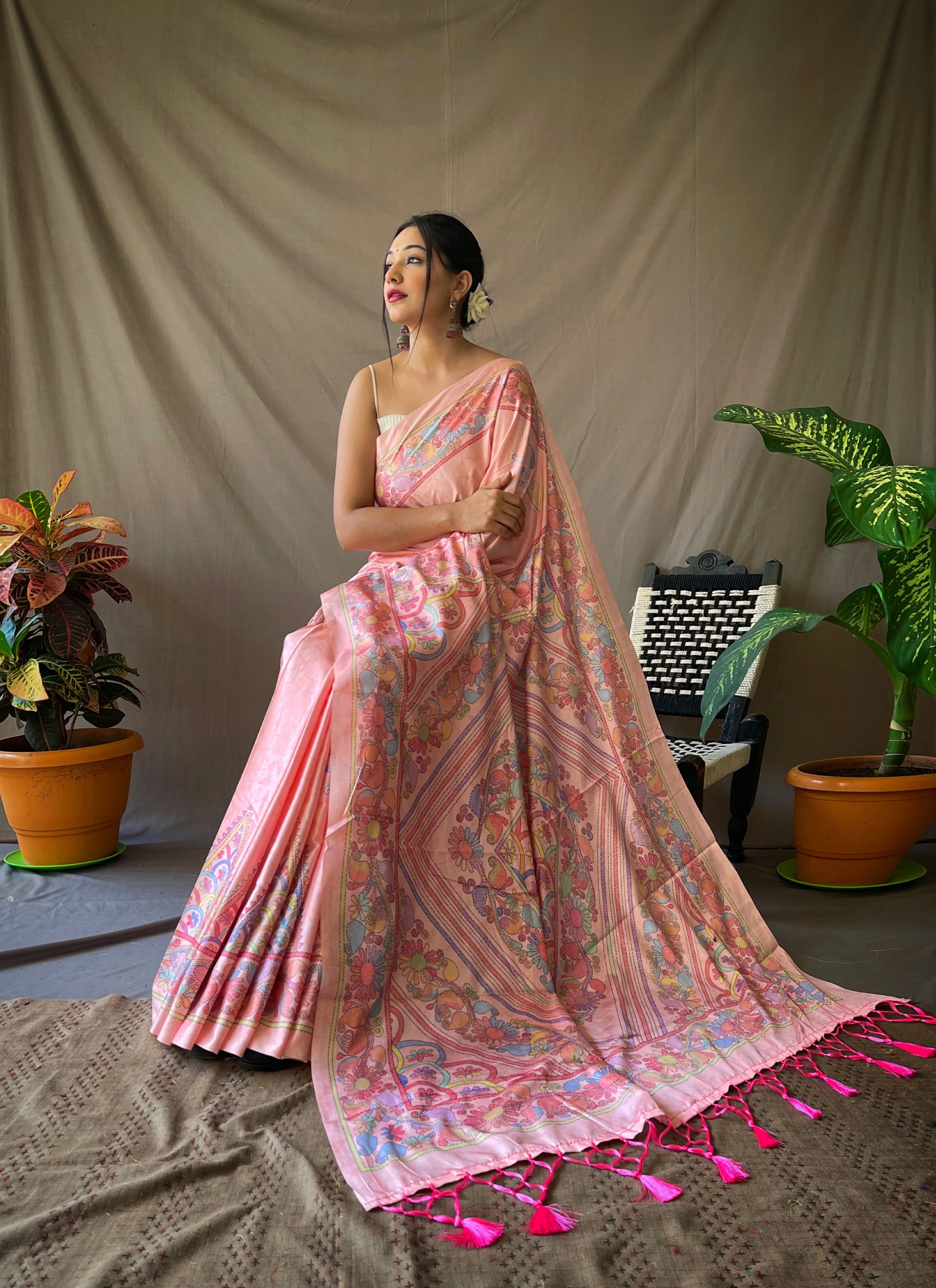 Buy MySilkLove Contessa Pink Kalamkari Printed Saree Online