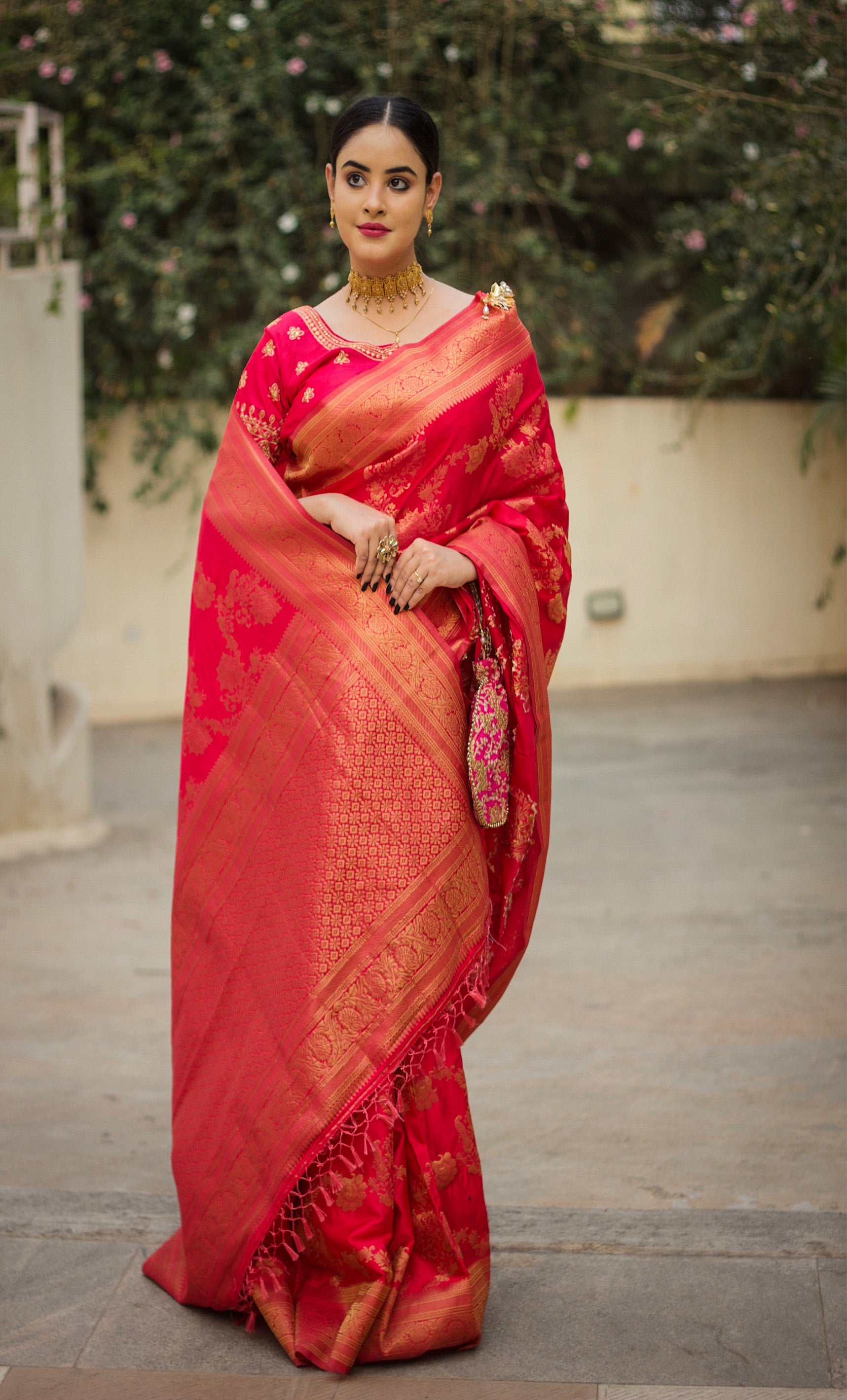 Buy MySilkLove Brick Pink Handloom Woven Banarasi Saree Online