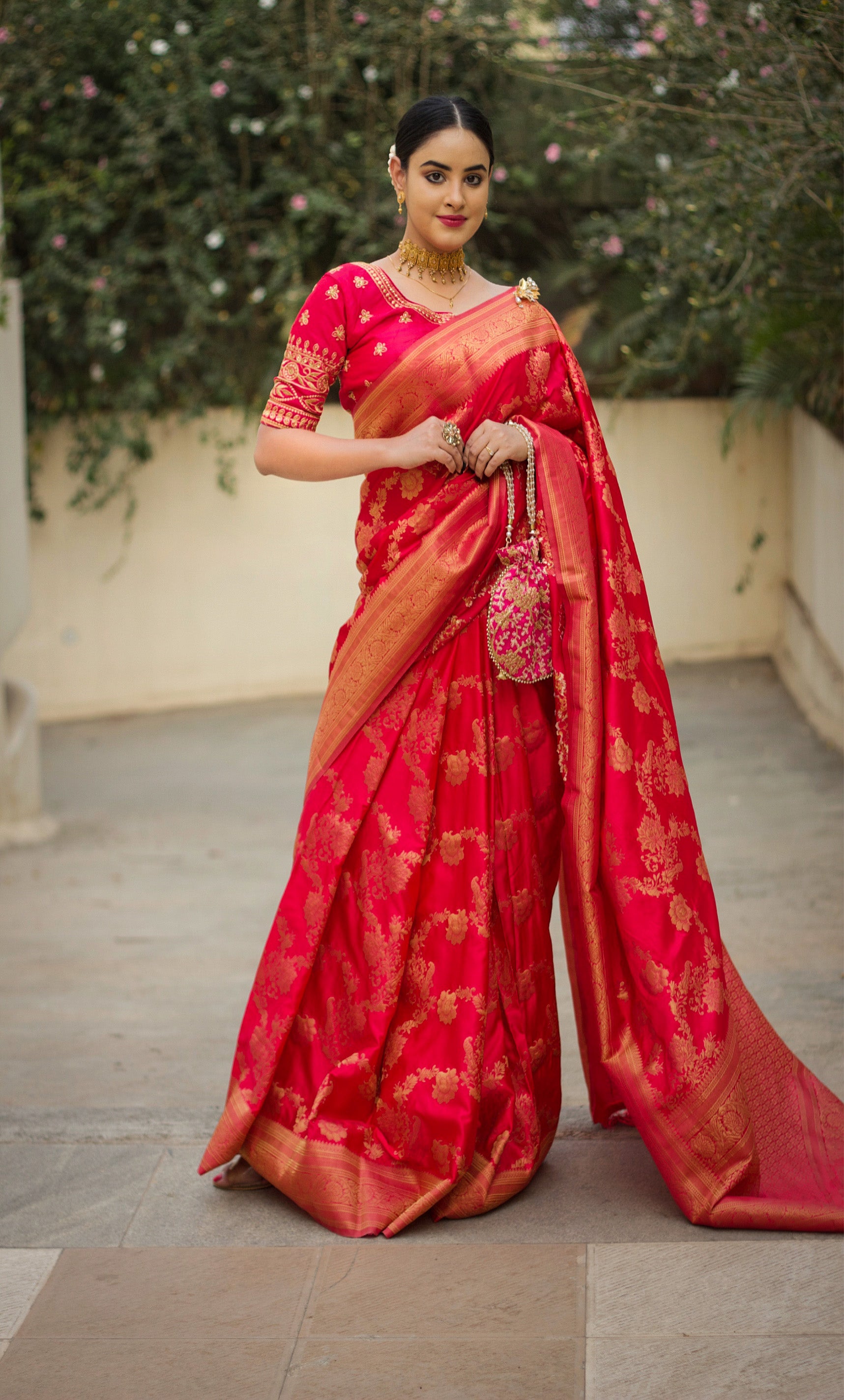 Buy MySilkLove Brick Pink Handloom Woven Banarasi Saree Online