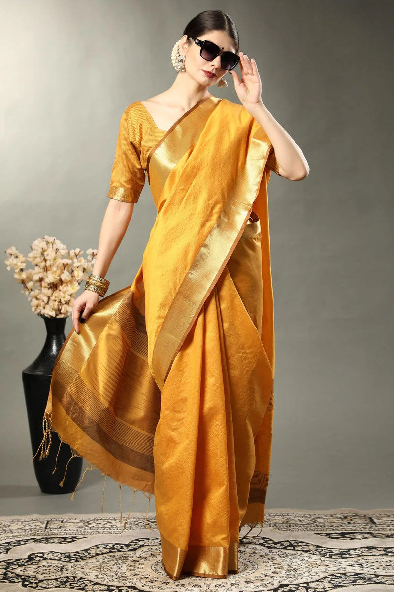 Dandelion Yellow Assam Silk Saree
