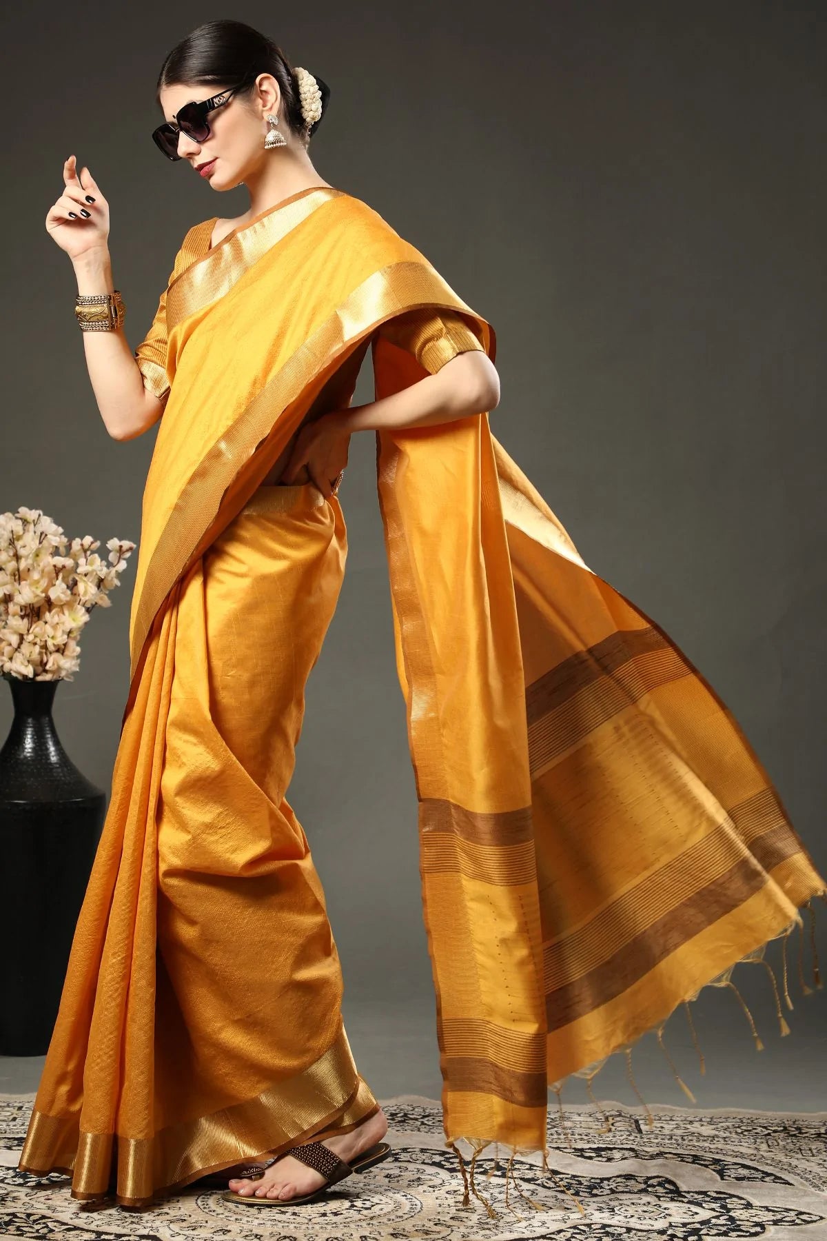 Buy MySilkLove Dandelion Yellow Assam Silk Saree Online