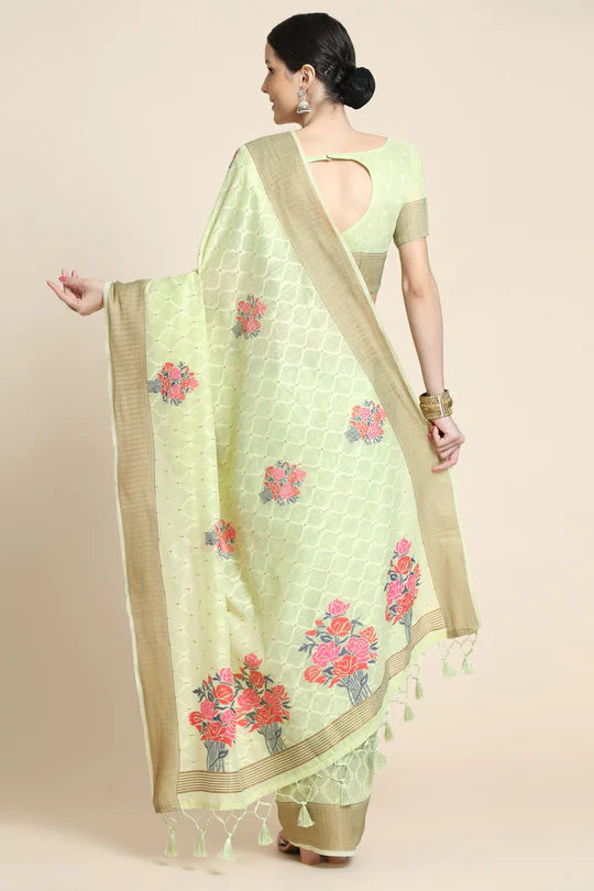 Buy MySilkLove Willow Pista Zari Woven Linen Saree Online