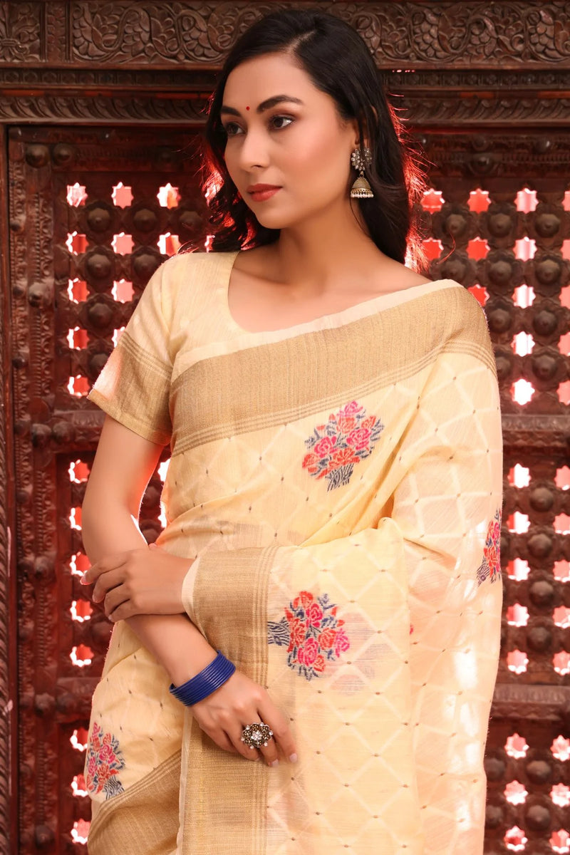 Golden Yellow Blended Linen Saree | DLS112