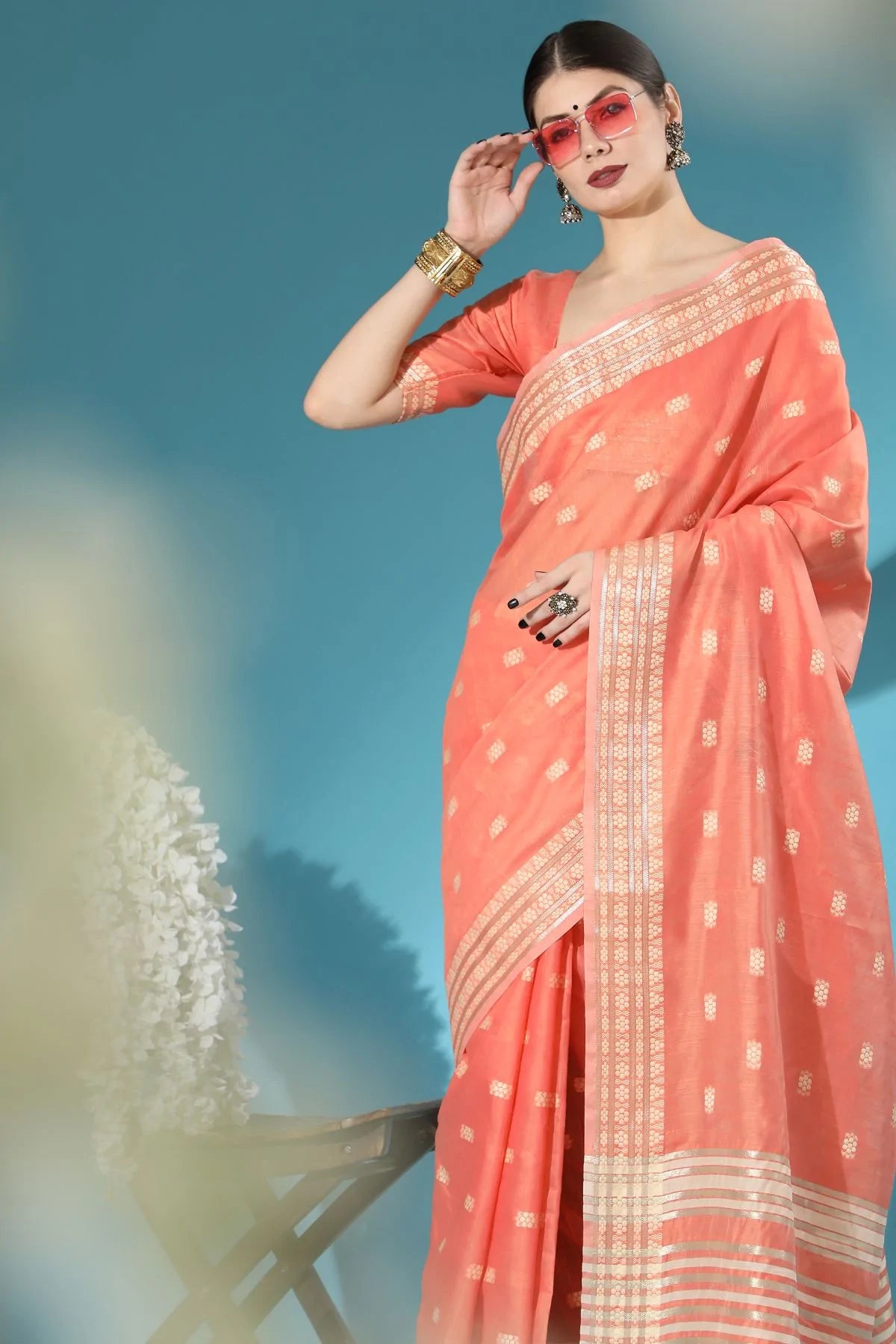 Buy MySilkLove Froly Pink Lucknowi Cotton Saree Online